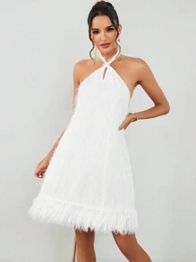 SHEIN Privé Không tay 	
Fuzzy Trang trí Bị đình chỉ Đầm , Lễ cưới Tạp chí - trắng - Xem 4