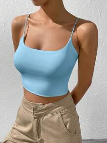 SHEIN EZwear Basic Slim Fit Cropped Camisole Top - Baby Blue - View 5