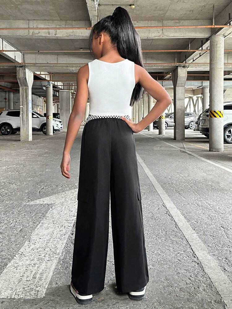 Tween Girls' Cool Street Style Knit Round Neck Top And Straight Pants For Spring/Summer