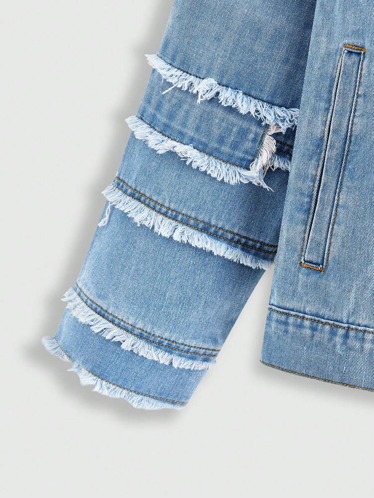 Men's Loose Fit Denim Jacket With Raw Hem