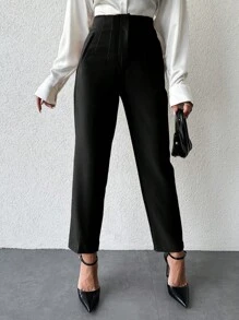 EURMUSE Women's Solid Color High Waisted Suit Pants - Black - View 3