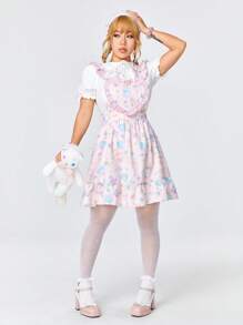 Kawaii Váy dây mảnh trang trí nơ cho nữ có viền xếp nếp phía sau, đi học - Nhiều màu - Xem 7