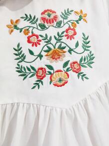 SHEIN Young Girl's Round Neck Embroidered Ruffle Sleeve Dress - White - View 6