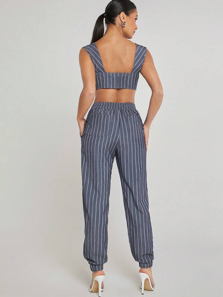 Striped Crop Top & Jogger Pants Two Pieces Set