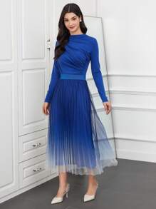 Modelyn Women Two-piece Outfits Asimetris Ruched Plain Casual Anggun - Biru - View 7