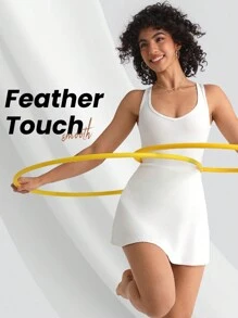 Lifespree Ladies' Solid Color Athletic One-Piece Dress With Round Neckline Sport Dress - White - View 4