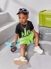 夏季嬰兒男童英文印花短袖t恤和短褲套裝 - 彩色 - 查看 1