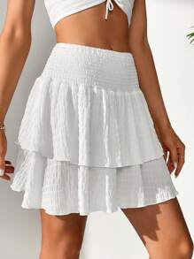 SHEIN Tall Double Layered Ruffled A-Line Skirt - White - View 3