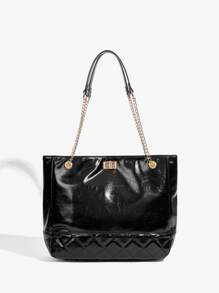 SHEIN Bolso tote de mujer, Bolso de trabajo, Gran capacidad, Bolso acolchado, Bolso negro, Bolso tote - Negro - Ver 1