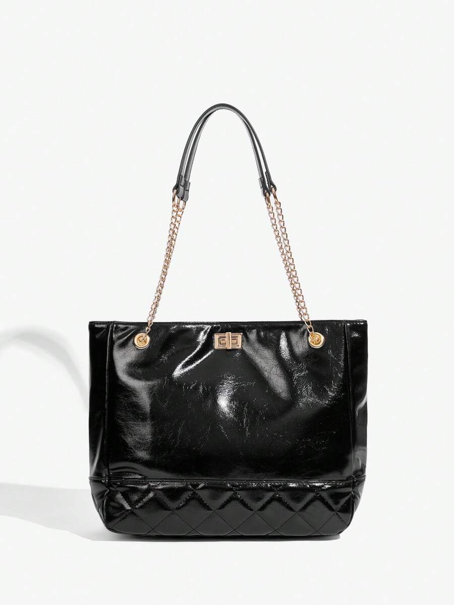 SHEIN Bolso tote de mujer, Bolso de trabajo, Gran capacidad, Bolso acolchado, Bolso negro, Bolso tote - Negro - Ver 1