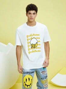 Gudetama X SHEIN 中性款1件卡通與字母圖形t恤 - 白色 - 查看 8