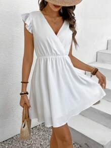 SHEIN Frenchy Frauen Wickel-ausschnitt Bestickte Mesh-panel Kleid - Schwarz - Übersicht 5