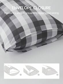 LongNap™ 2 Stück 95GSM dicker Premium-Gingham-vorreitistile Kissenbezüge mit Umschlagverschluss, knuspriges Gefühl und atmungsaktiv für heiße Schlafende, Dekoration für Schlafzimmer Dorm, Schwarz