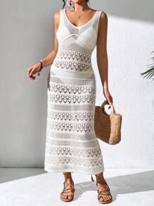 Breezaya 1件無袖鉤花針織毛衣連衣裙