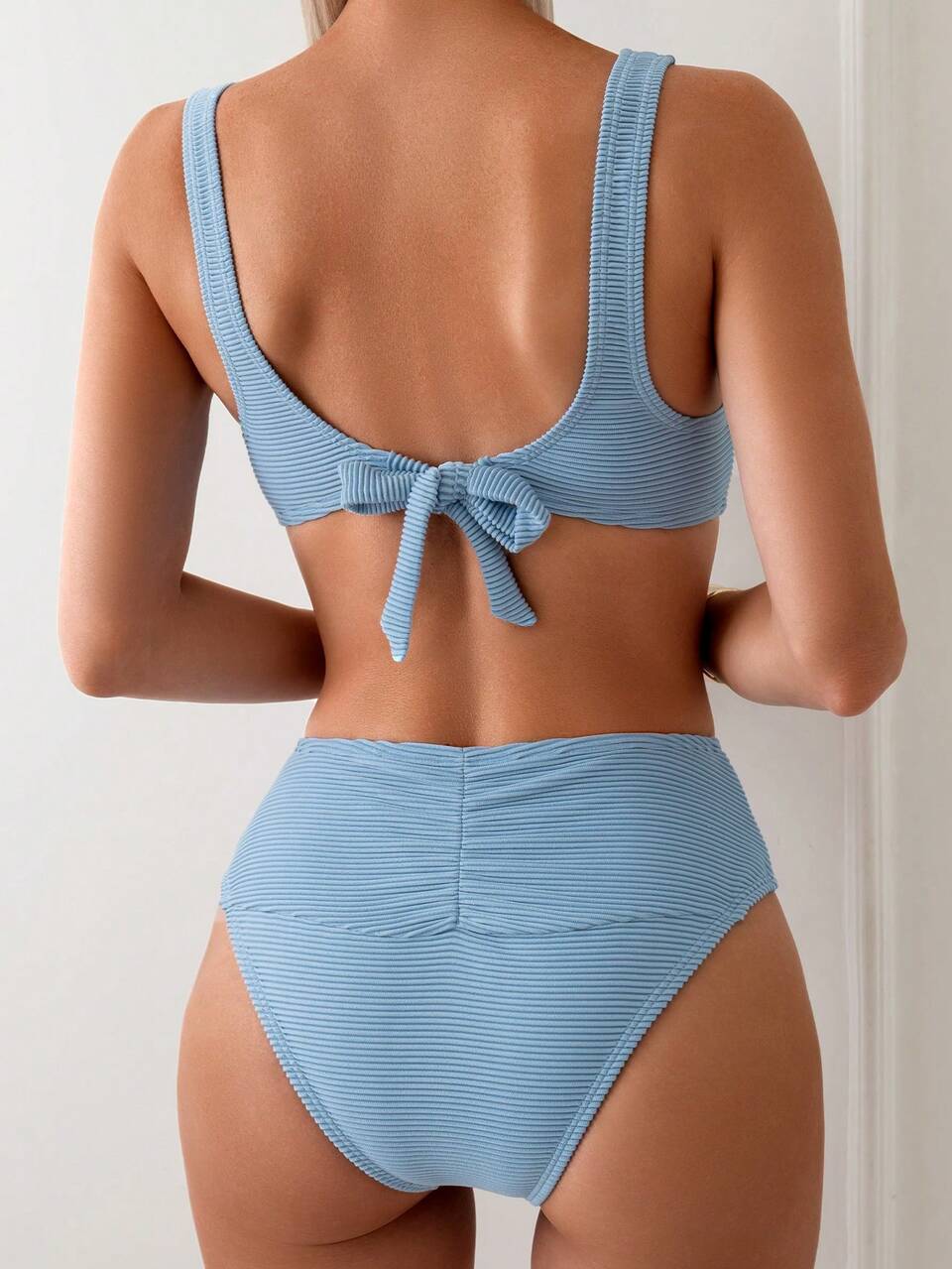 Summer Women's Solid Colored Textured Swimwear Set