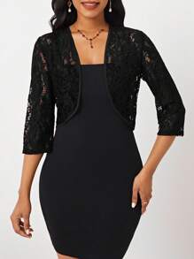 SHEIN Lady 1pc Women's Lace Open Front Jacket In Fall/Winter - Black - View 5