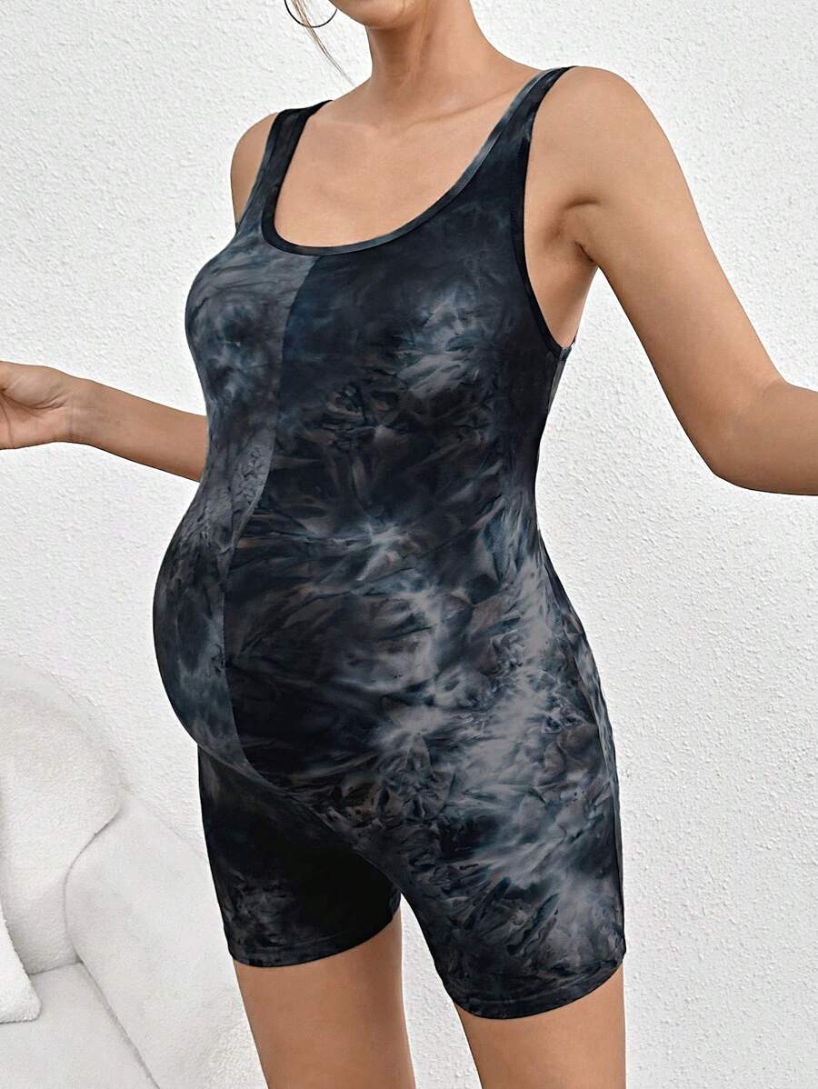 SHEIN Mono Casual De Maternidad Ajustado Con Teñido Anudado - Multicolor - Ver 1