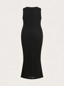 SHEIN ICON Của phụ nữ Kích thước lớn Màu thuần Xu hướng: Cắt giảm Váy không tay - màu đen - Xem 2