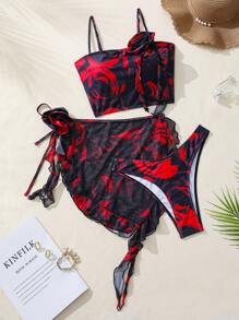 SHEIN Swim Conjunto de bikini con estampado floral de verano