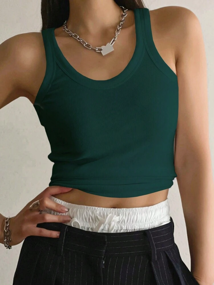 Women's Solid Color Round Neck Sleeveless Tank Top For Summer