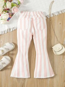Young Girls' Casual, Comfortable, Simple Striped Flared Jeans - Multicolor - View 2