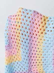 ROMWE Kawaii 女士星星刺繡彩塊空心毛衣 - 彩色 - 查看 7