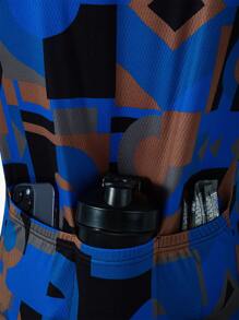 SHEIN Riding Áo thun đi xe đạp ngắn tay in họa tiết Allover có dây kéo phía trước Biker - màu đen - Xem 4