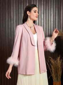 Modelyn Chaqueta De Blazer Con Capa De Cuello Y Puños Peludos
