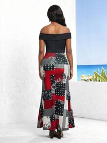 SHEIN Lady Của phụ nữ In chắp vá Nàng tiên cá Hem Đầm - Nhiều màu - Xem 2