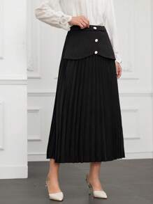 Modelyn Falda plisada para mujer decorada con botones