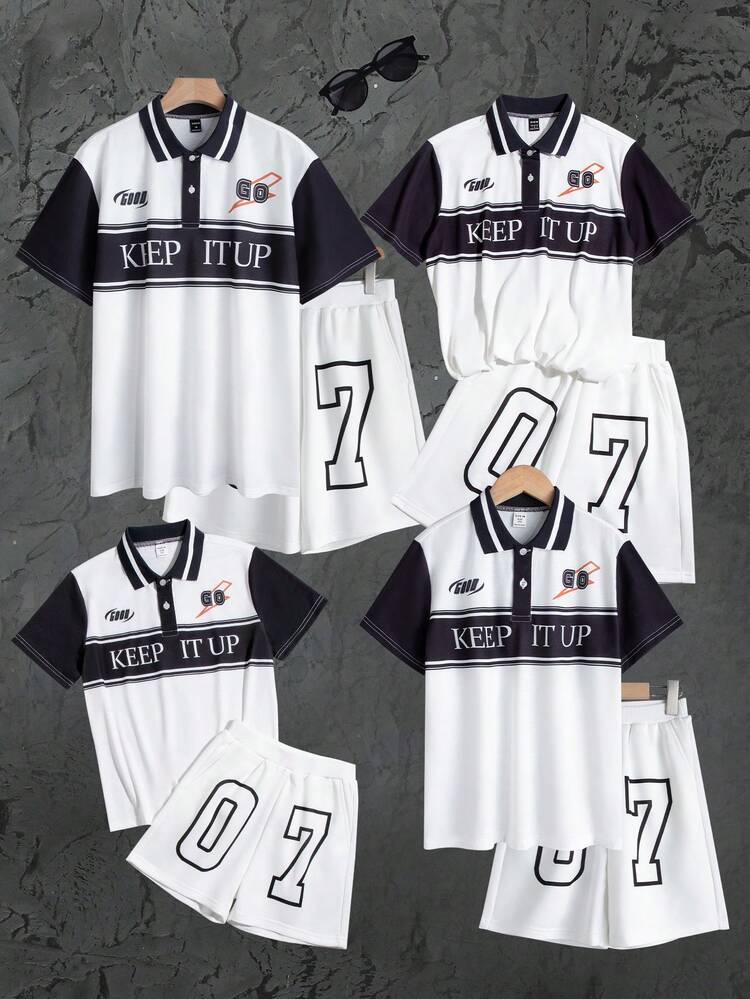 Women's Color Block Polo Shirt And Shorts Set