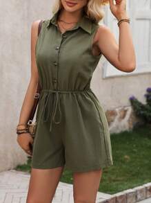 EMERY ROSE Women's Sleeveless Shirt Attached To Waist Tie Detail Romper