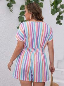 SHEIN VCAY Kích thước lớn Khối màu Sọc Eo đàn hồi Romper - Nhiều màu - Xem 3