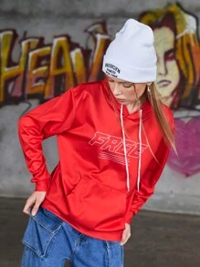 Streetz SHEIN Sport Women's Casual Letter Printed Drawstring Sweatshirt For Sports - Orange - View 4