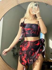 SHEIN Swim Conjunto de bikini con estampado floral de verano