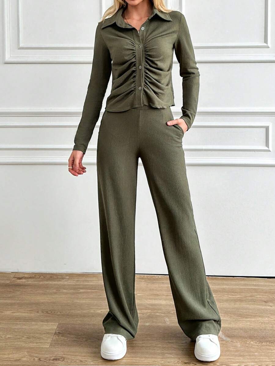 EURMUSE Khaki Two Pieces Sets - Khaki - View 1