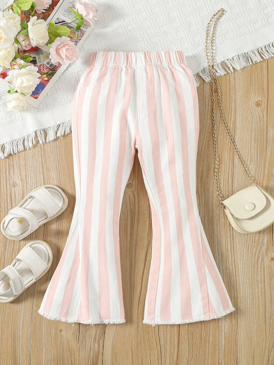 Young Girls' Casual, Comfortable, Simple Striped Flared Jeans - Multicolor - View 1