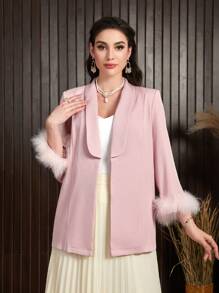 Modelyn Chaqueta De Blazer Con Capa De Cuello Y Puños Peludos