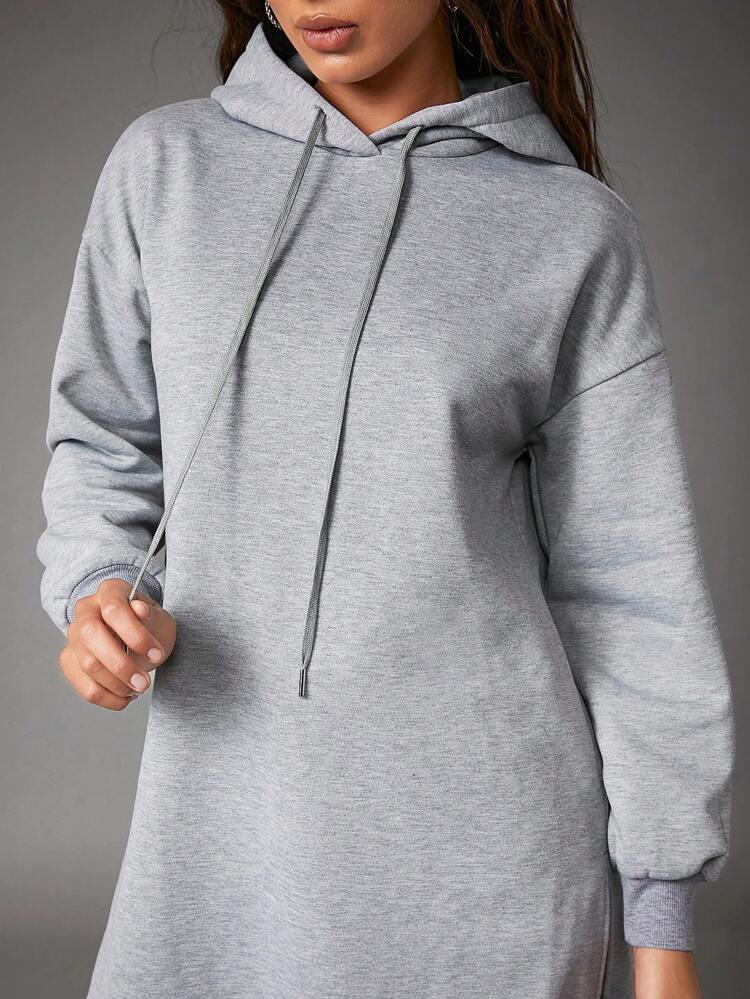 Women's Hooded Drawstring Split Hem Sweatshirt Dress