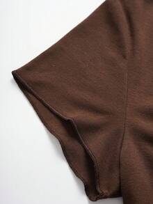 SHEIN Essnce Của phụ nữ Màu thuần Cổ chữ V Tie Trước Ngắn tay Áo thun - Cà phê nâu - Xem 6