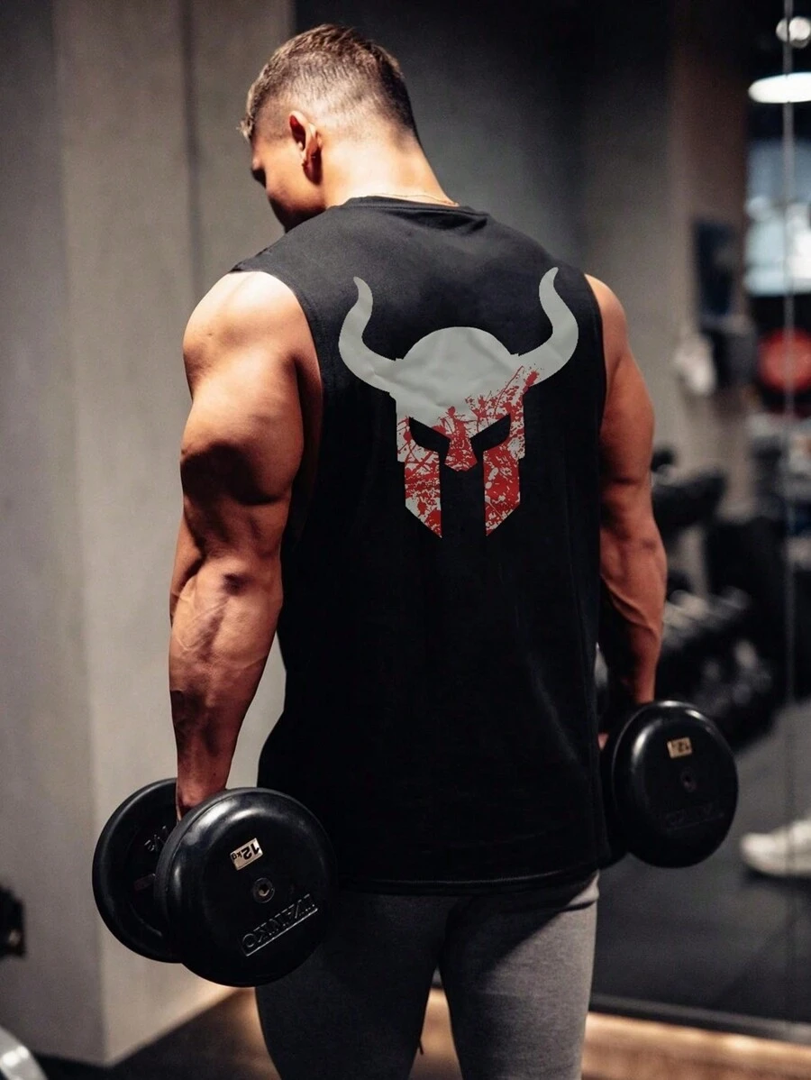 Manfinity Sport PWRUP Boyfriend Style Men Cattle Print Sports Tank Top  Workout Tops, Gym, Graphic, Active Wear, Plain, Men Gym Tank Top, Gym Top, Muscle Shirt Workout Tops Gym Top Breathable