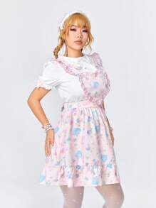 Kawaii Váy dây mảnh trang trí nơ cho nữ có viền xếp nếp phía sau, đi học - Nhiều màu - Xem 10