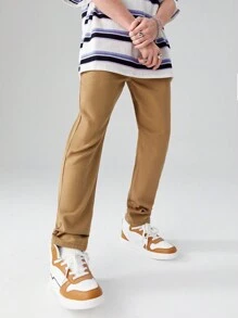 Blugi conici simpli de culoare kaki pentru adolescenți