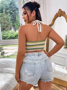 Flirla Plus Size Women's Hollow Out Halter Knitted Top
