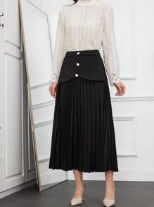 Modelyn Falda plisada para mujer decorada con botones