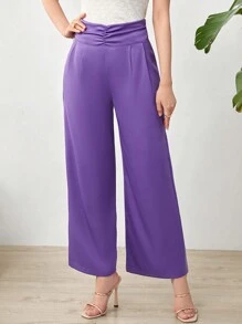 Modelyn Của phụ nữ Xếp li Eo đàn hồi Rộng chân Quần - Màu tím - Xem 7