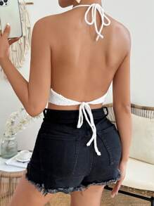 Chiquease Gestricktes Top Mit Blumenstickerei, Offener Rücken Und Halter-ausschnitt Design