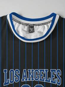 Manfinity Homme Men's Striped Graphic Sleeveless Basketball Jersey Athletic Top With Letter And Number Print, For Going Out, Friends - Black - View 4