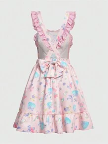 Kawaii Váy dây mảnh trang trí nơ cho nữ có viền xếp nếp phía sau, đi học - Nhiều màu - Xem 3