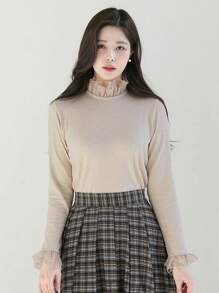 DAZY Women's Solid Color Stand Collar Long Sleeve T-Shirt